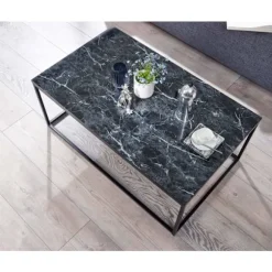 Rootz sofabord 100x60x40 cm med marmorlook sort - Stuebord med metalstel - Sofabord firkantet bord stue - sidebord