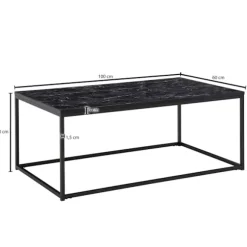 Rootz sofabord 100x60x40 cm med marmorlook sort - Stuebord med metalstel - Sofabord firkantet bord stue - sidebord