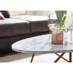 Rootz sofabord 120x40x60 cm med hvid marmorlook - Stuebord med metalstel - Sofabord ovalt bord stue - Loungebord
