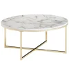 Rootz sofabord 80x36x80 cm med hvid marmorlook - Stuebord med metalstel - Sofabord rundt bord stue - Sidebord