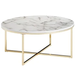 Rootz sofabord 80x36x80 cm med hvid marmorlook - Stuebord med metalstel - Sofabord rundt bord stue - Sidebord