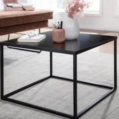 Rootz sofabord 60x60x40 cm metal stuebord industriel sort - Firkantet sofabord - Loungebord sofabord stål - Firkantet sidebord