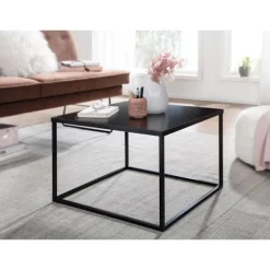 Rootz sofabord 60x60x40 cm metal stuebord industriel sort - Firkantet sofabord - Loungebord sofabord stål - Firkantet sidebord