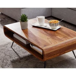 Rootz sofabord 90x55x30 cm Sheesham massivt træ - metal hjørne sofabord - Stuebord med opbevaringsplads - Solid sofabord - Lille bord sidebord stue mo | Fyndiq