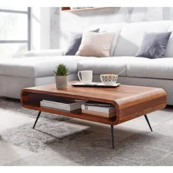 Rootz sofabord 90x55x30 cm Sheesham massivt træ - metal hjørne sofabord - Stuebord med opbevaringsplads - Solid sofabord - Lille bord sidebord stue mo | Fyndiq