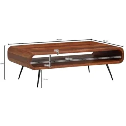 Rootz sofabord 90x55x30 cm Sheesham massivt træ - metal hjørne sofabord - Stuebord med opbevaringsplads - Solid sofabord - Lille bord sidebord stue mo | Fyndiq