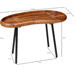 Rootz sofabord 71x42x40 cm Sheesham massivt sofabord nyreform med metalben - Stuebord massivt træ - Lille nyrebord ægte træ - Stubentisch Holz - Sideb | Fyndiq