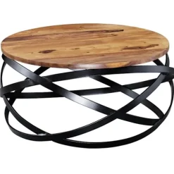 Rootz sofabord 60x30x60 cm Sheesham massivt træ - metal sofabord - Design stuebord rundt - Stuebord industribrun - Designer træbord sofabord massivt - | Fyndiq