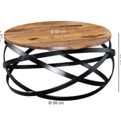 Rootz sofabord 60x30x60 cm Sheesham massivt træ - metal sofabord - Design stuebord rundt - Stuebord industribrun - Designer træbord sofabord massivt - | Fyndiq