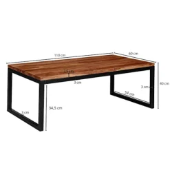 Rootz sofabord 110x40x60 cm Sheesham massivt træ - metal stuebord - Industriel stil designer sofabord - Bord stue - Solid lounge bord