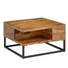 Rootz sofabord 60x60x34,5 cm Sheesham massivt træ - metal hjørne sofabord - Stuebord med opbevaringsplads - Solid sofabord - Lille bord sidebord stue | Fyndiq