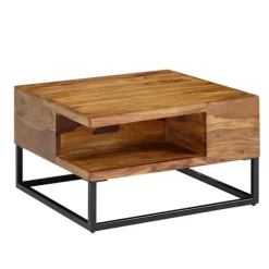 Rootz sofabord 60x60x34,5 cm Sheesham massivt træ - metal hjørne sofabord - Stuebord med opbevaringsplads - Solid sofabord - Lille bord sidebord stue | Fyndiq