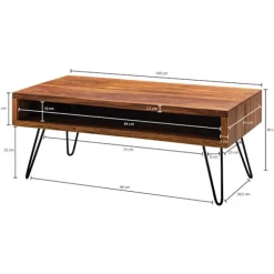 Rootz sofabord 100x40x50 cm Sheesham massivt træ - metal sofabord - Design sofabord rektangulært Massivt sofabord - Stort bord stue