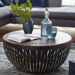 Rootz sofabord 70x33x70 cm træ - metal stuebord Industrielt - Trådkurv bord stue - Sofabord med metalstel - Club Table Lounge Bord - Design Stubentisc | Fyndiq