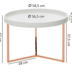 Rootz sofabord 58,5x42x58,5cm hvid - kobber sofabord metal rundt - Designer retro sofabord moderne - Lille loungebord med metalramme - Rundt bakkebord | Fyndiq