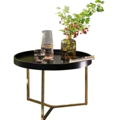 Rootz sofabord 58,5x42x58,5cm sort - guld sofabord metal rundt - Designer retro sofabord moderne - Lille loungebord med metalramme - Rundt bakkebord m | Fyndiq