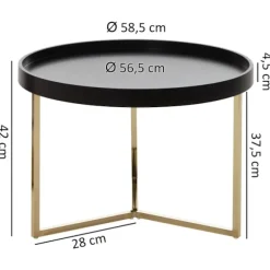 Rootz sofabord 58,5x42x58,5cm sort - guld sofabord metal rundt - Designer retro sofabord moderne - Lille loungebord med metalramme - Rundt bakkebord m | Fyndiq