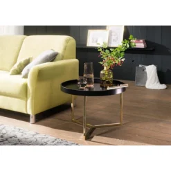 Rootz sofabord 58,5x42x58,5cm sort - guld sofabord metal rundt - Designer retro sofabord moderne - Lille loungebord med metalramme - Rundt bakkebord m | Fyndiq