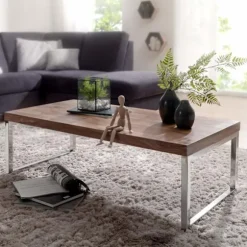 Rootz Solid Wood Sofabord - Stuebord - Træbord - Sheesham Wood - Elegante kromfødder - Unikke trækorn - Rektangulær form - 120cm x 40cm x 60cm