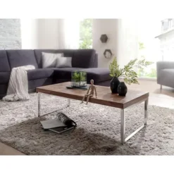 Rootz Solid Wood Sofabord - Stuebord - Træbord - Sheesham Wood - Elegante kromfødder - Unikke trækorn - Rektangulær form - 120cm x 40cm x 60cm