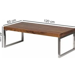 Rootz Solid Wood Sofabord - Stuebord - Træbord - Sheesham Wood - Elegante kromfødder - Unikke trækorn - Rektangulær form - 120cm x 40cm x 60cm