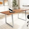 Rootz solidt kontorbord - Moderne skrivebord - Expression Kanter - Naturligt trækorn - Trapezformede metalben - 120 cm x 60 cm x 76 cm