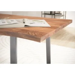 Rootz solidt kontorbord - Moderne skrivebord - Expression Kanter - Naturligt trækorn - Trapezformede metalben - 120 cm x 60 cm x 76 cm