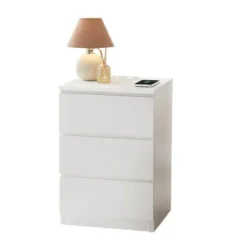 Rootz Sorn Side Bord - Socket Strip Table - 3 skuffe natbord - Indbygget AC -stikkontakter - 35,1 cm x 40,1 cm x 59,1 cm