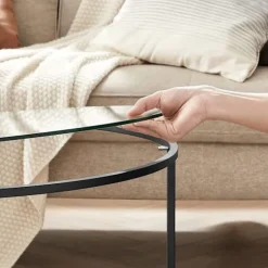 Rootz sort stål hærdet glas sidebord - udendørs bord - terrassebord - robust konstruktion - nem montering - 84 cm x 45,5 cm (Ø x H)