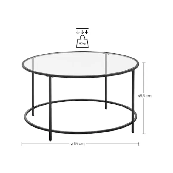 Rootz sort stål hærdet glas sidebord - udendørs bord - terrassebord - robust konstruktion - nem montering - 84 cm x 45,5 cm (Ø x H)