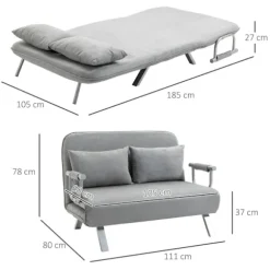 Rootz Sovesofa - Dobbeltsofa - Gæsteseng - Stålramme - Blødt imiteret ruskindsbetræk - Inklusiv 2 puder - Fløjlspolyester - Grå - 105W x 60D x 37H cm | Fyndiq