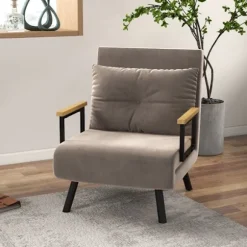 Rootz sovestol - Cabriolet sovesofa - Justerbart ryglæn - Robust stålstel - Plys polstring - Lysebrun - 63W x 73D x 81H cm