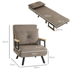 Rootz sovestol - Cabriolet sovesofa - Justerbart ryglæn - Robust stålstel - Plys polstring - Lysebrun - 63W x 73D x 81H cm