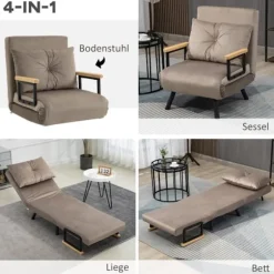 Rootz sovestol - Cabriolet sovesofa - Justerbart ryglæn - Robust stålstel - Plys polstring - Lysebrun - 63W x 73D x 81H cm