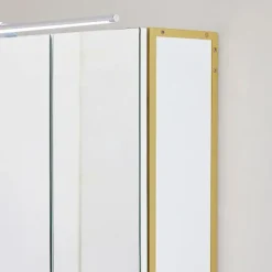 Rootz Spejlskab - Badeværelsesskab - Vægspejlskab - Spejlskab Med Belysning - Badeværelses Opbevaringsskab - Spånplade/Stål/Glas - Hvid-Guld - 70 x 14 | Fyndiq