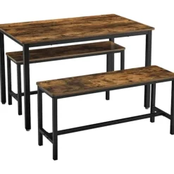 Rootz Spisebord - Køkkenbordssæt med 2 bænke hver (97 x 30 x 50) cm - Metalstel - Industrielt design (110 x 70 x 75 cm)