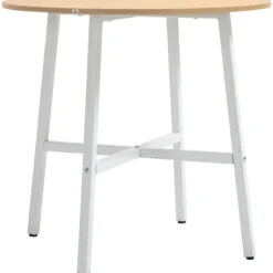 Rootz spisebord - rundt køkkenbord - moderne stil - træbordplade - robuste metalben - 80 cm x 76 cm - naturligt træ og hvid