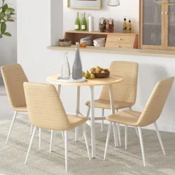 Rootz spisebord - rundt køkkenbord - moderne stil - træbordplade - robuste metalben - 80 cm x 76 cm - naturligt træ og hvid