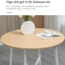 Rootz spisebord - rundt køkkenbord - moderne stil - træbordplade - robuste metalben - 80 cm x 76 cm - naturligt træ og hvid