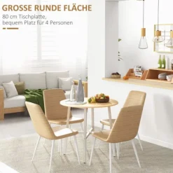 Rootz spisebord - rundt køkkenbord - moderne stil - træbordplade - robuste metalben - 80 cm x 76 cm - naturligt træ og hvid
