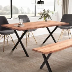 Rootz Spisebord i massivt akacietræ - Køkkenbord - Rektangulært bord med naturtræ - Håndlavet - Unikt trækantdesign - Justerbare højdeknapper - 160 cm | Fyndiq