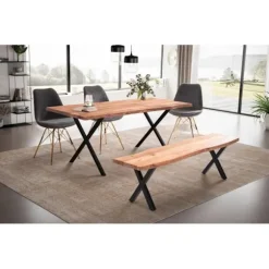 Rootz Spisebord i massivt akacietræ - Køkkenbord - Rektangulært bord med naturtræ - Håndlavet - Unikt trækantdesign - Justerbare højdeknapper - 160 cm | Fyndiq