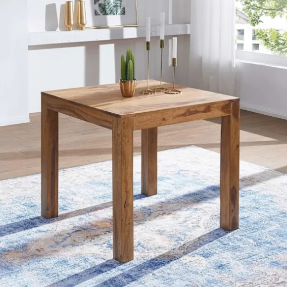 Rootz spisebord massivt træ sheesham 80 cm spisebord træbord design køkkenbord i landlig stil mørkebrun