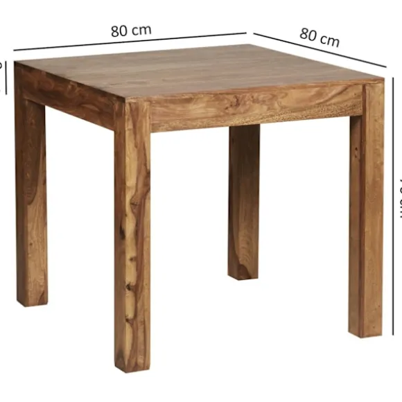 Rootz spisebord massivt træ sheesham 80 cm spisebord træbord design køkkenbord i landlig stil mørkebrun