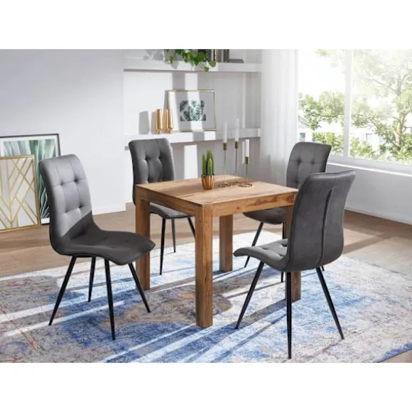 Rootz spisebord massivt træ sheesham 80 cm spisebord træbord design køkkenbord i landlig stil mørkebrun
