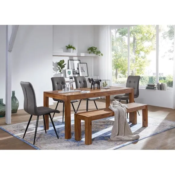 Rootz spisebord massivt træ sheesham 120 cm spisebord træbord design køkkenbord i landlig stil mørkebrun