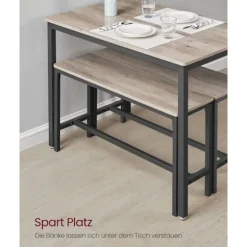 Rootz spisebord sæt med 2 bænke - køkkenbord - spisestue - holdbart spånplade og stål - 70 cm x 110 cm x 75 cm -brown -sort