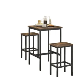 Rootz Spisebord sæt med stole - Bar Table - 2 afføring - Rumbesparende design - 60x60x90cm tabel, 30x40x65cm afføring
