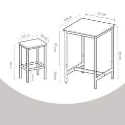 Rootz Spisebord sæt med stole - Bar Table - 2 afføring - Rumbesparende design - 60x60x90cm tabel, 30x40x65cm afføring