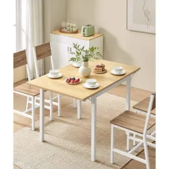 Rootz spisebord til 2-4 personer - Naturlig egefarve - Skyhvid - Spånpladestål - 78 cm x 120 cm x 76,2 cm - Bærbart foldbart bord